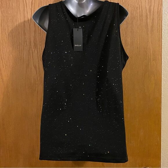 Sheilay Black & Metallic Silver Tank Top, Size XL. (S130) - Picture 2 of 6